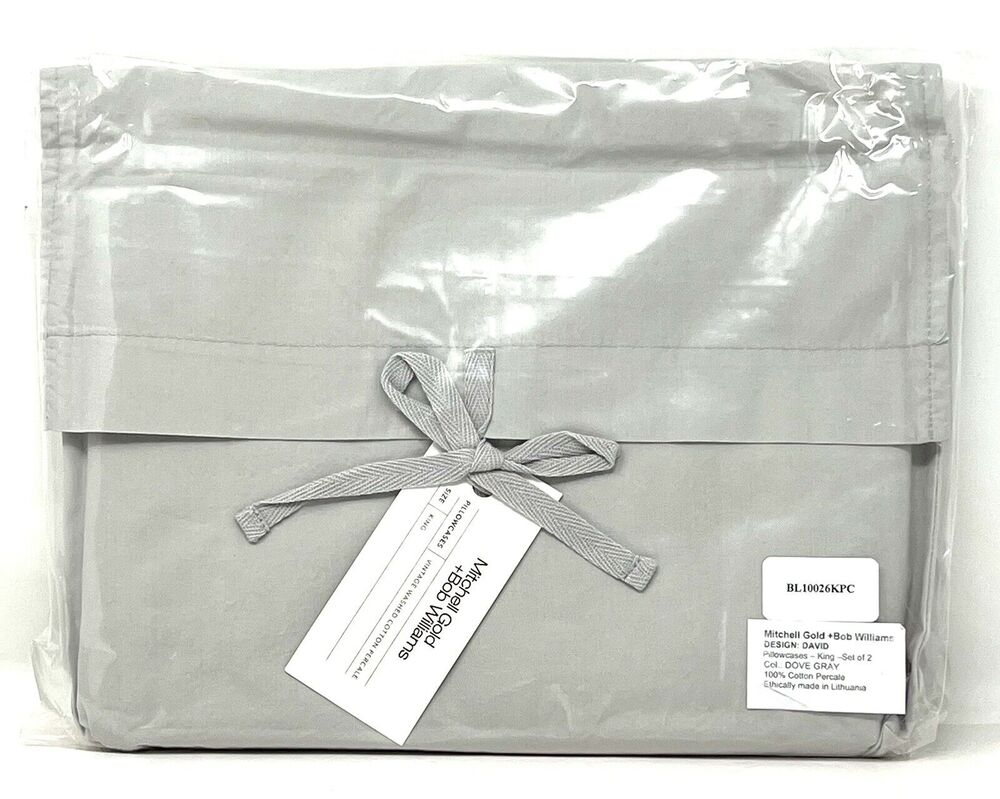 Mitchell Gold Bob Williams King Pillowcases Cotton Percale Dove Gray VTG Wash